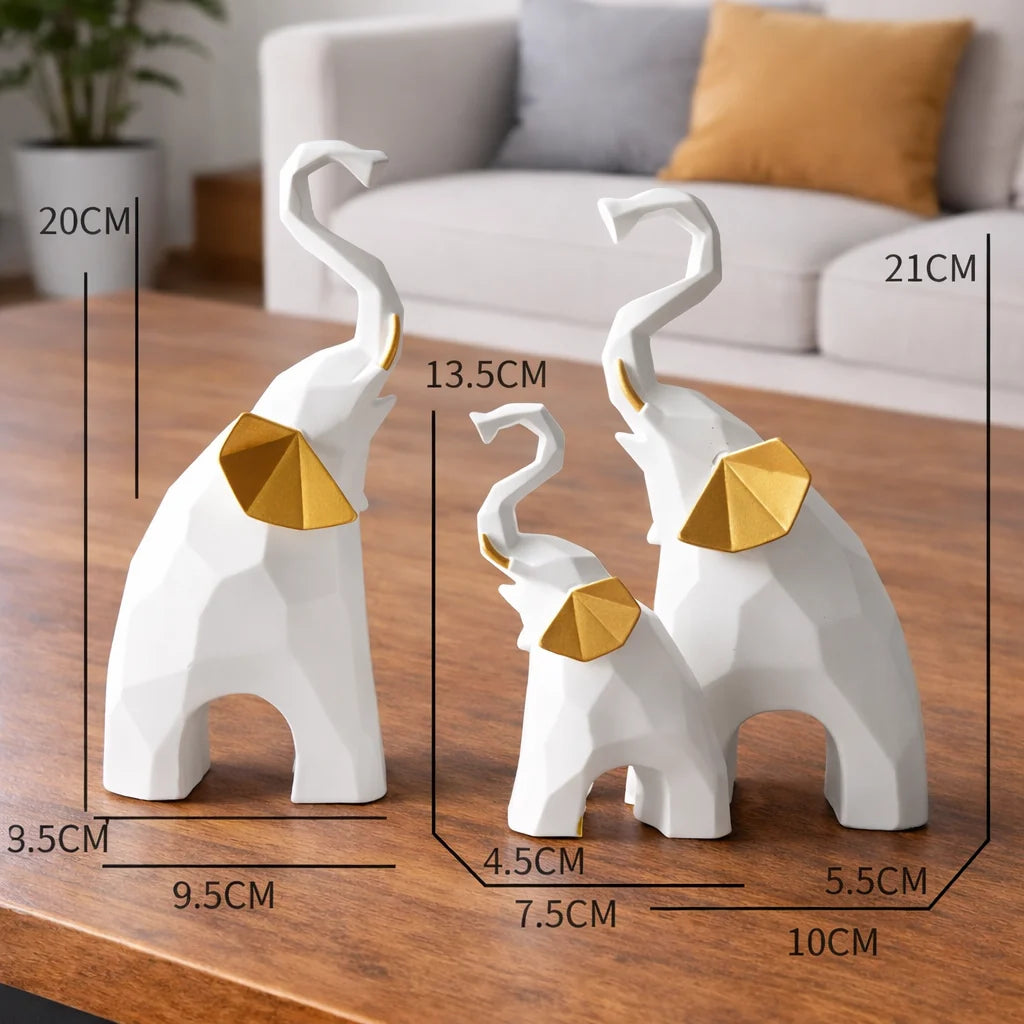 dimensions statuettes trio éléphants - père, mère, enfant