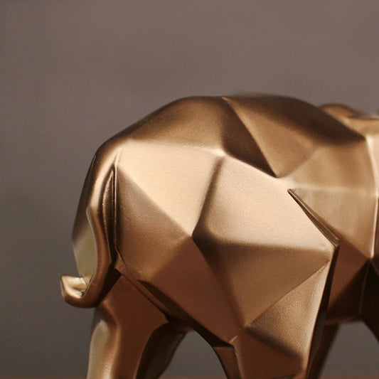 Sculpture éléphant abstrait doré style origami – figurine décorative vue arrière