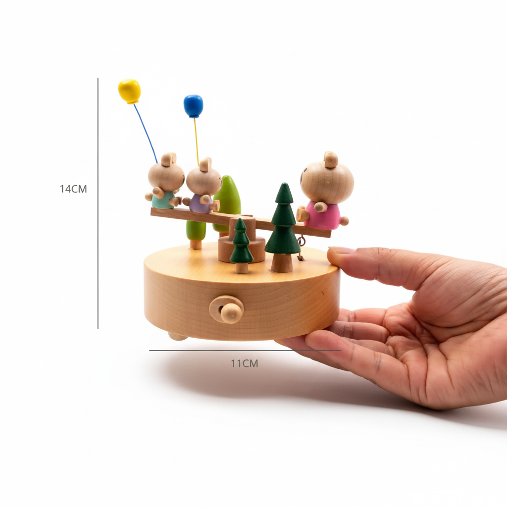 Boîte à musique en bois personnalisée - la balançoire des oursons