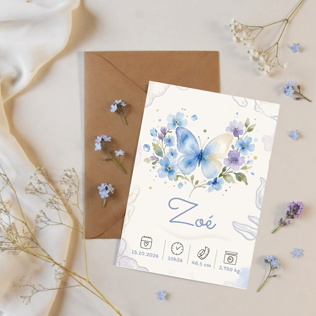 Affiche Zoé présentée sur une enveloppe kraft