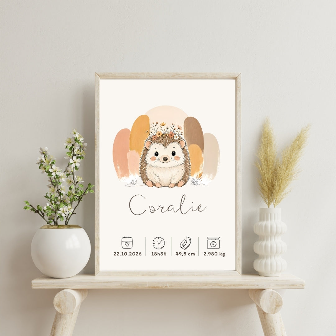 Affiche hérisson personnalisée – Animal totem, fichier numérique