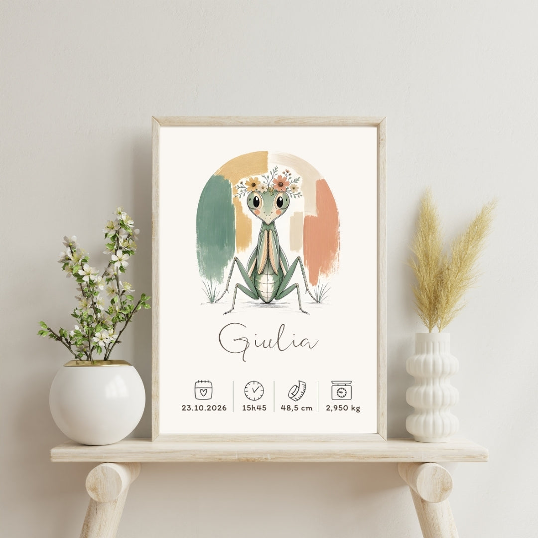 Affiche mante religieuse personnalisée – Animal totem, fichier numérique