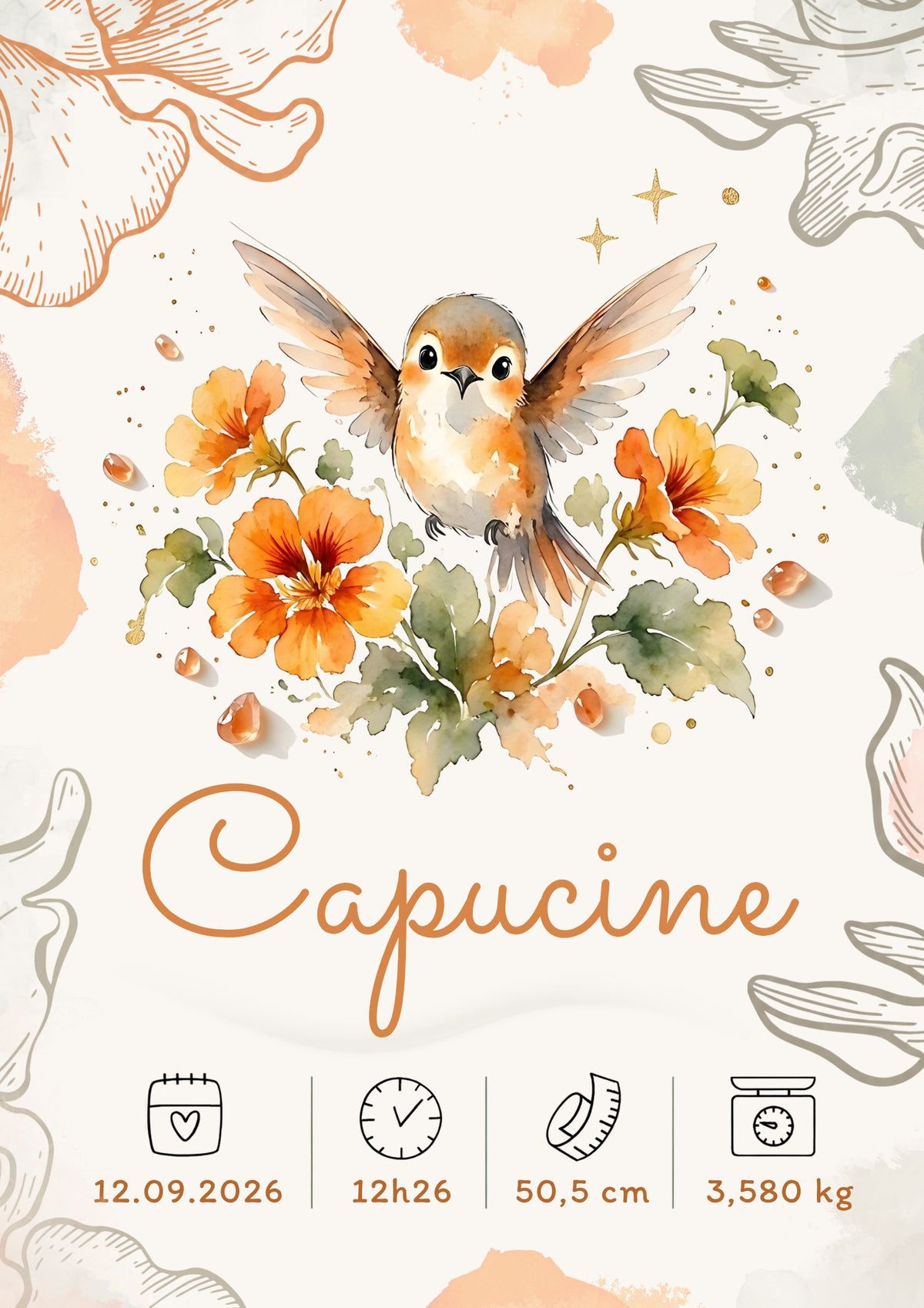 Affiche de naissance Capucine personnalisée