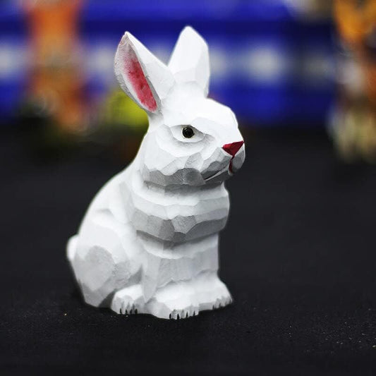 Lapin Blanc en Bois de Tilleul – Figurine Facette Artisanale Fait Main