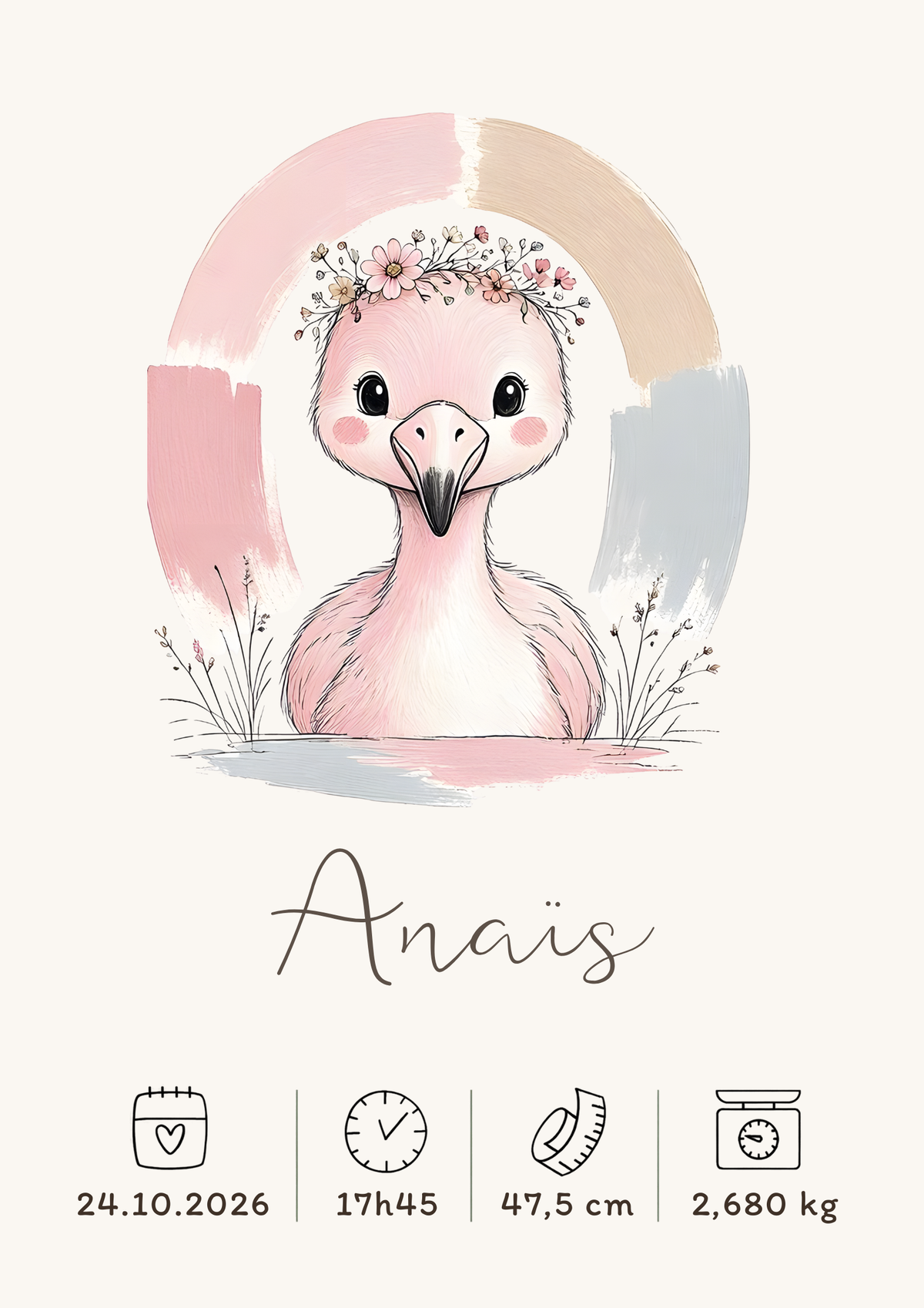 Affiche flamant rose personnalisée – Animal totem