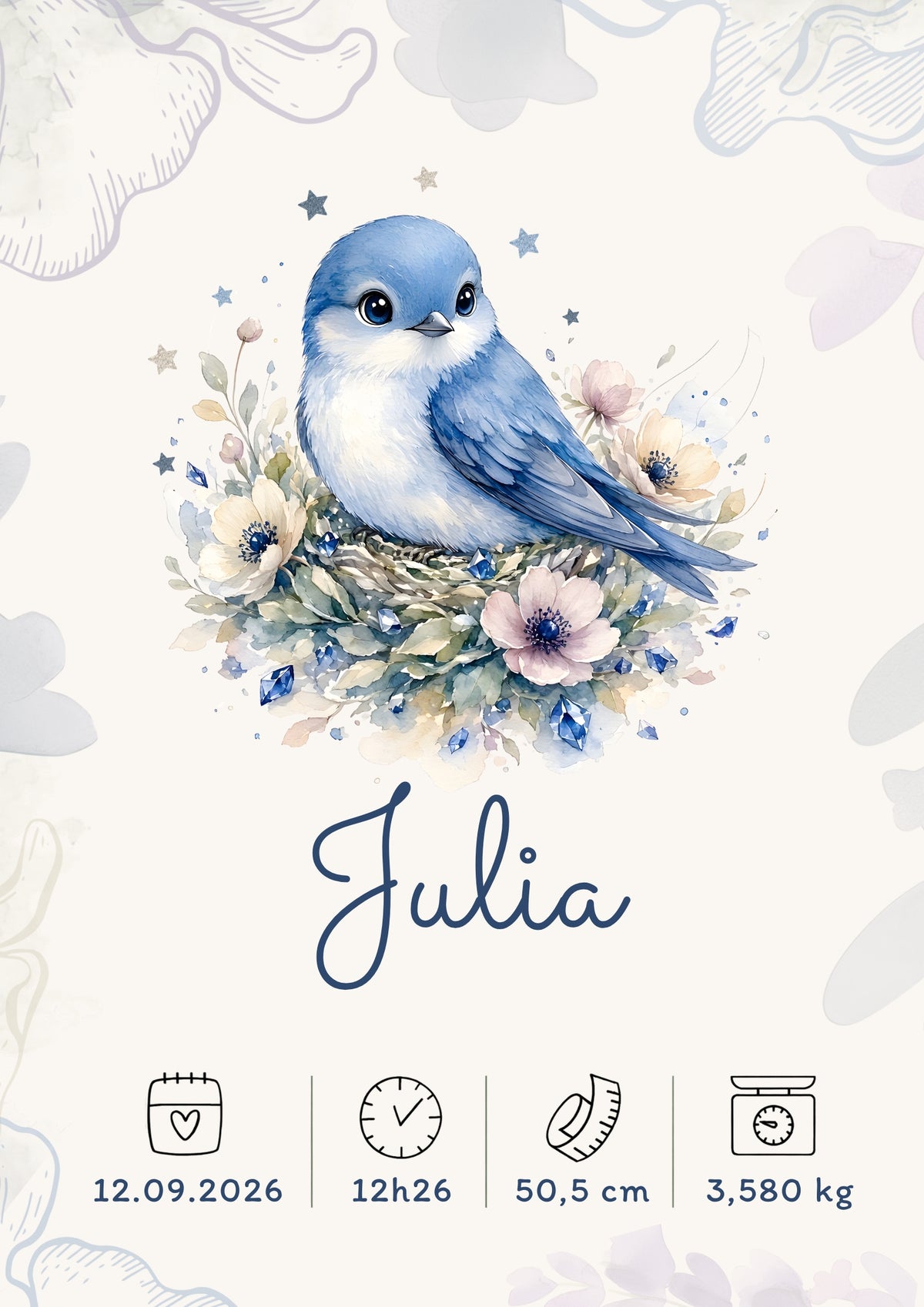 Affiche de naissance Julia personnalisée
