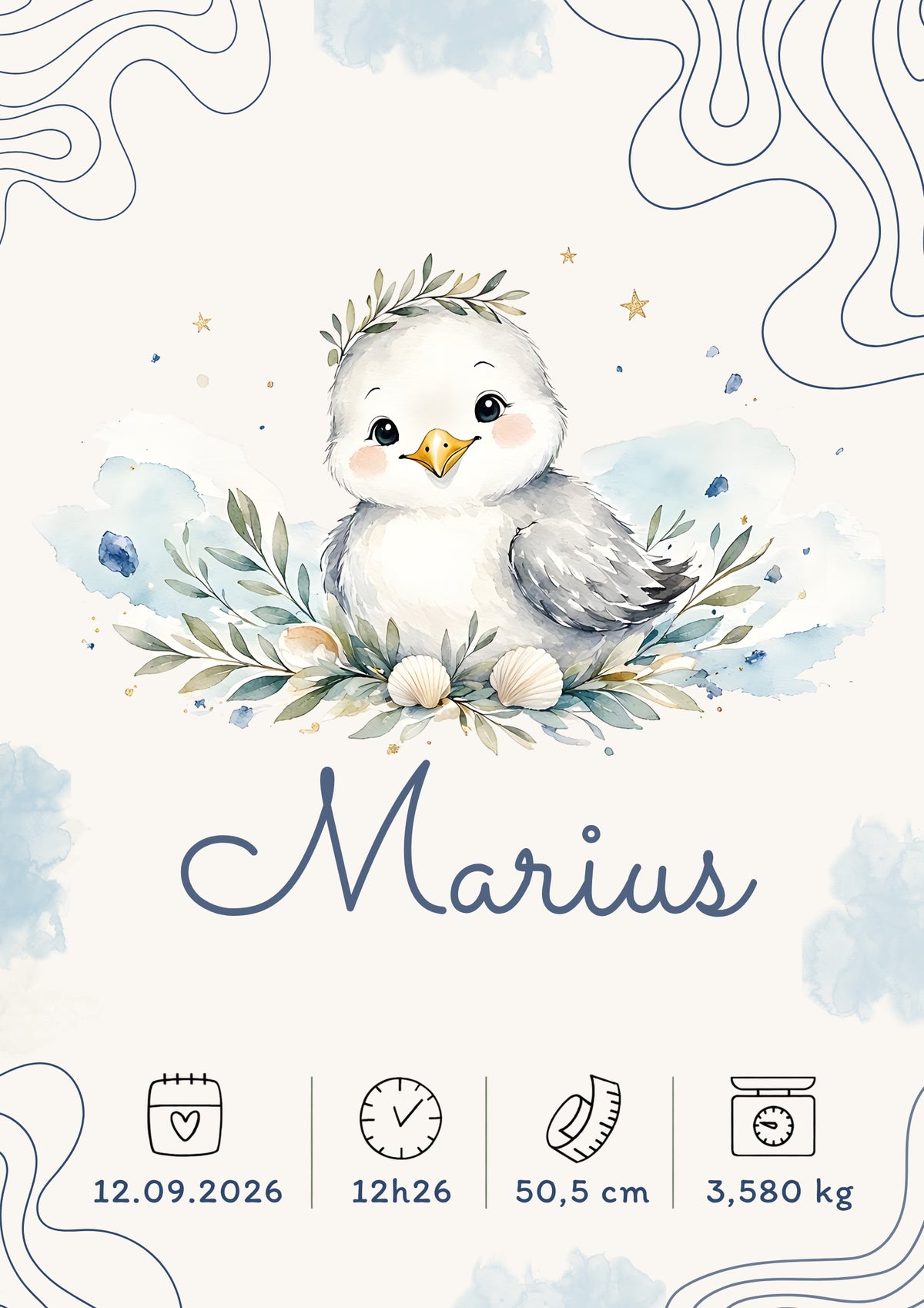 Affiche de naissance Marius personnalisée