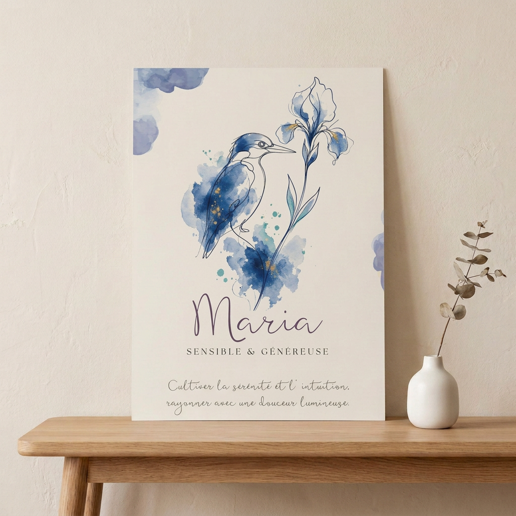 Poster Maria sans cadre sur une console en bois clair