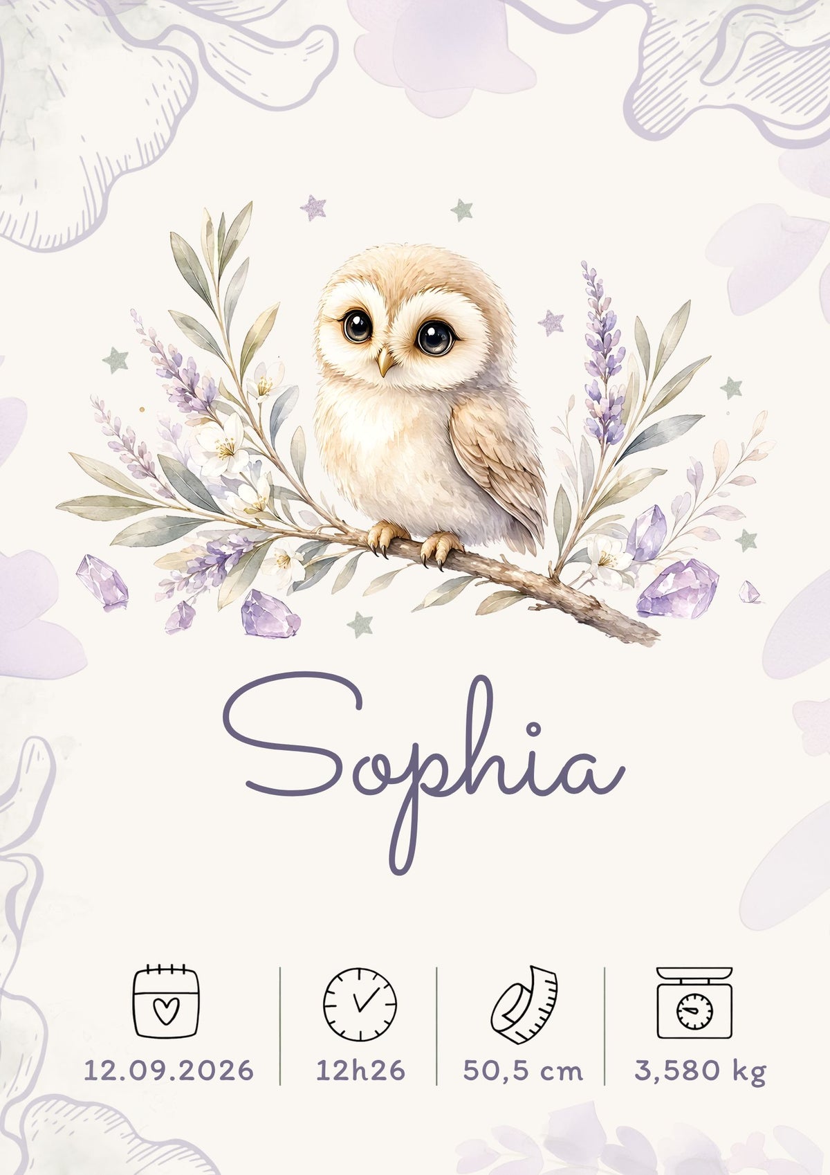 Affiche de naissance Sophia personnalisée