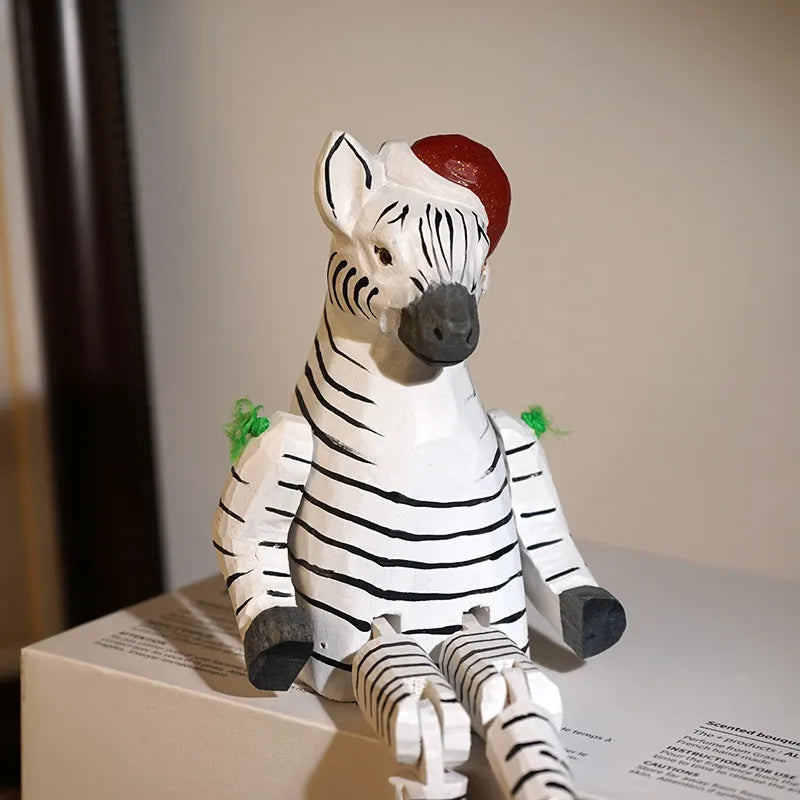 Zèbre en bois articulé – Édition Noël