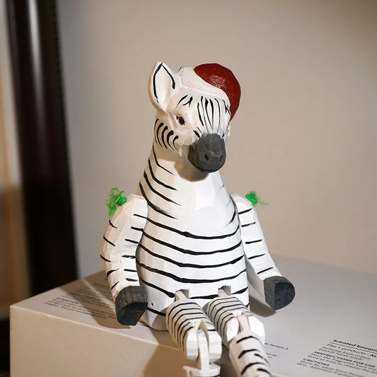 Zèbre en bois articulé – Édition Noël