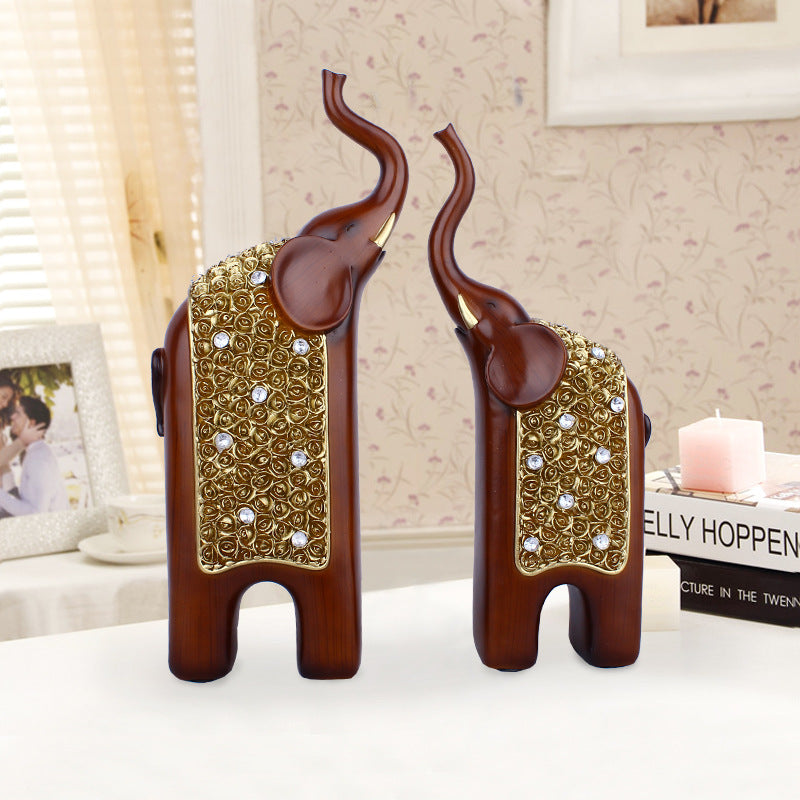 Duo statuettes éléphants marron en résine – coloris naturel chaleureux, décoration ethnique orientale