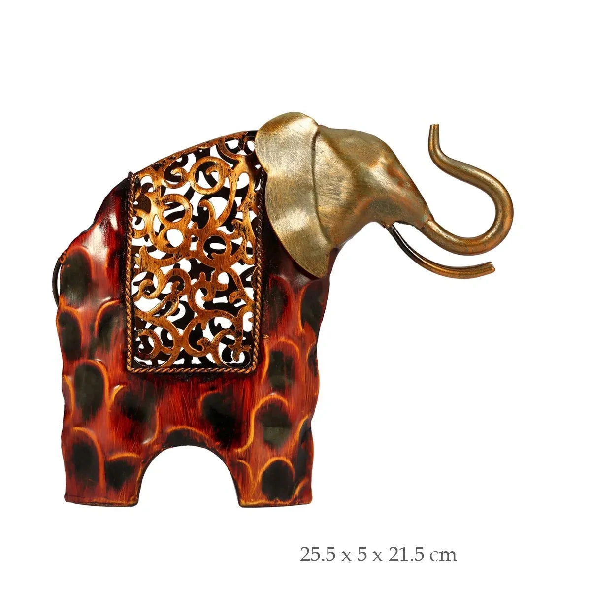 Sculpture d’éléphant en métal doré, détails ajourés et patine artisanale, décoration élégante et naturelle- dimensions