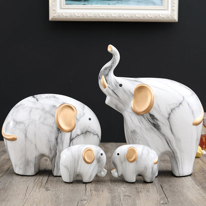 Famille 4 éléphants céramique marbre blanc finition dorée – rangement décoratif feng shui, symbole protection foyer