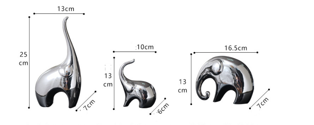 Fiche dimensions trio éléphants céramique – grand 25 cm, moyen 13 cm, petit 13 cm