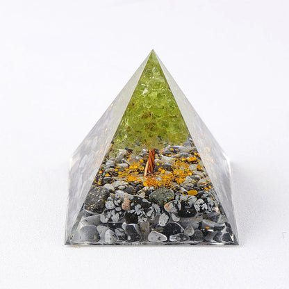 Pyramide orgonite arbre de vie – obsidienne noire et grise, pierres sombres