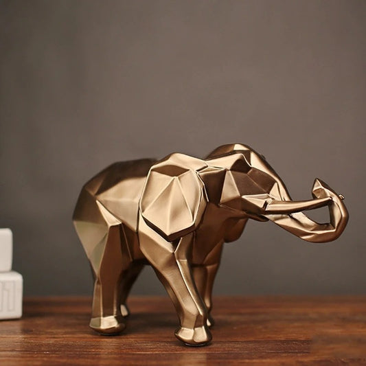 Statue éléphant dorée géométrique origami 26cm – décoration salon La luciole qui murmure