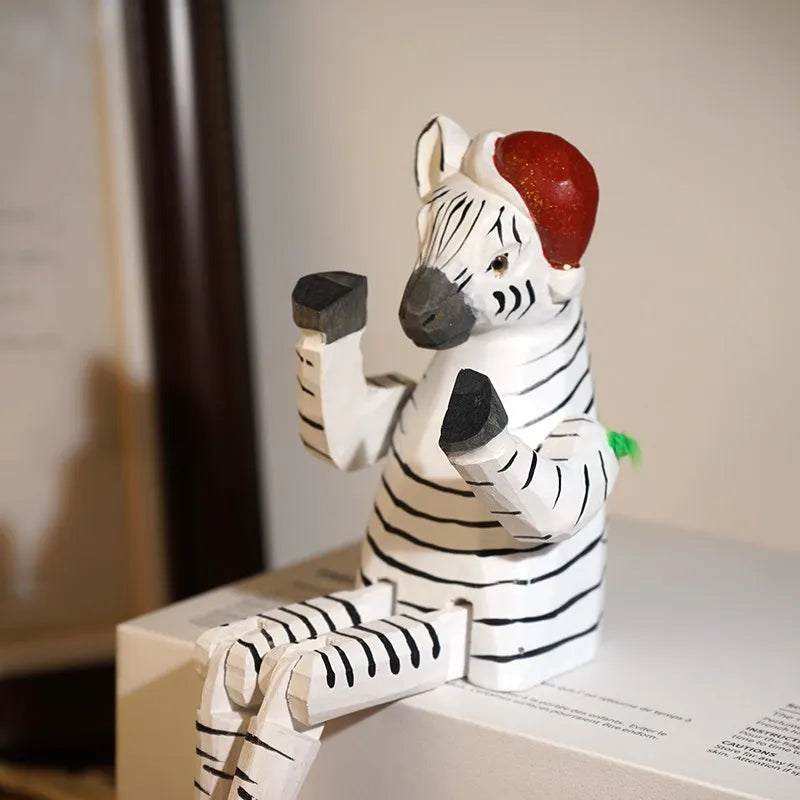 Zèbre en bois articulé – Édition Noël