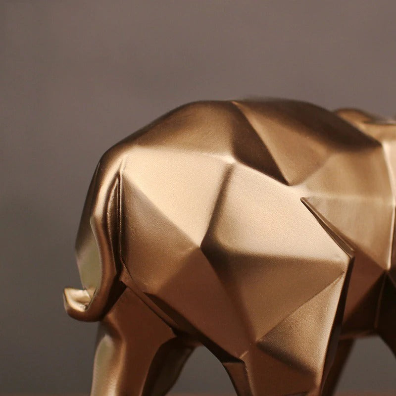 Sculpture éléphant abstrait doré style origami – figurine décorative vue arrière