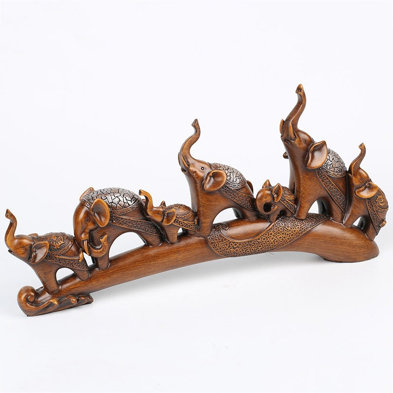 Composition 7 éléphants porte-bonheur vue de profil – figurine résine bronze feng shui - cadeau symbolique