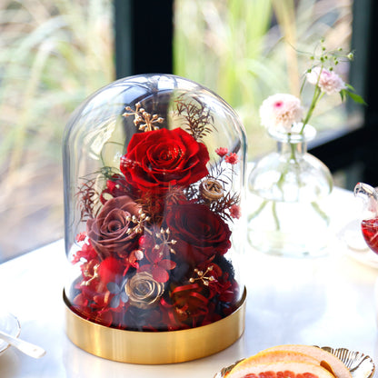 cloche en verre - rose éternelle - idée cadeau amour 