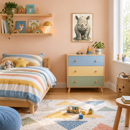 Affiche bébé rhinocéros encadrée – prête à accrocher