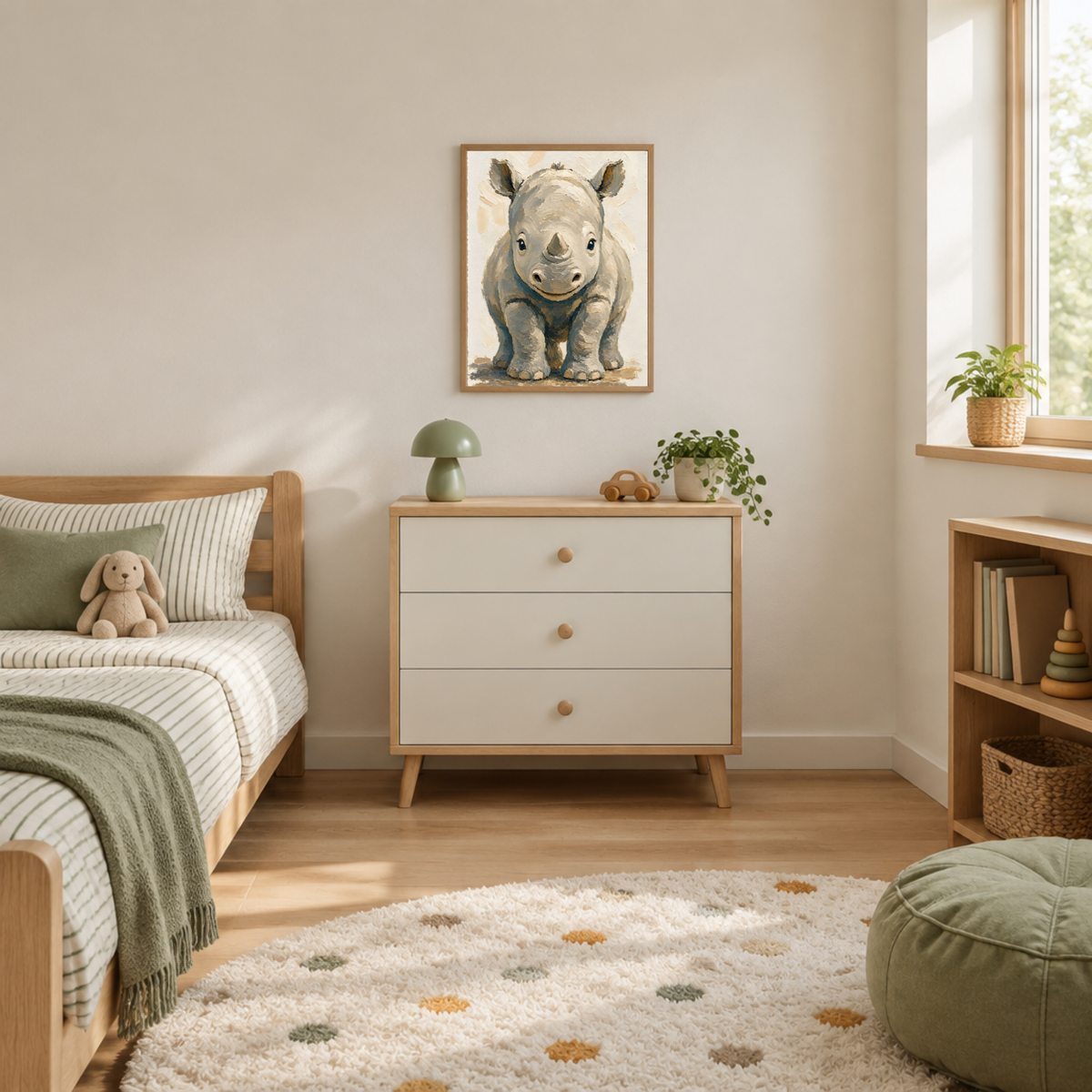 Affiche bébé rhinocéros encadrée – prête à accrocher