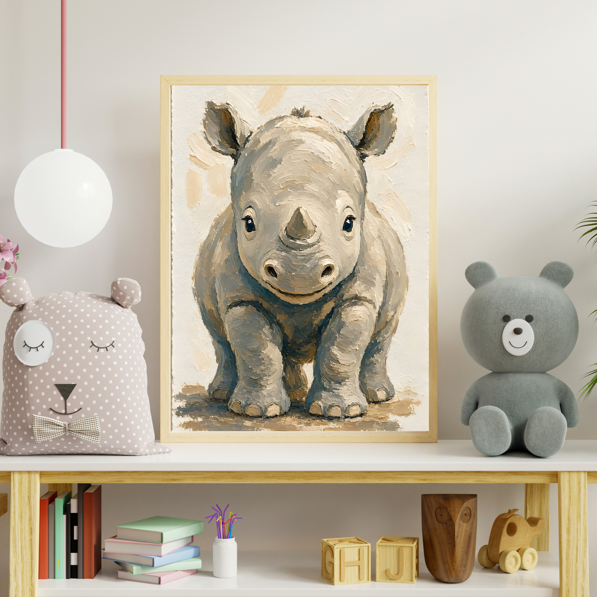Affiche bébé rhinocéros encadrée – prête à accrocher