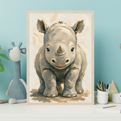 Affiche bébé rhinocéros encadrée – prête à accrocher