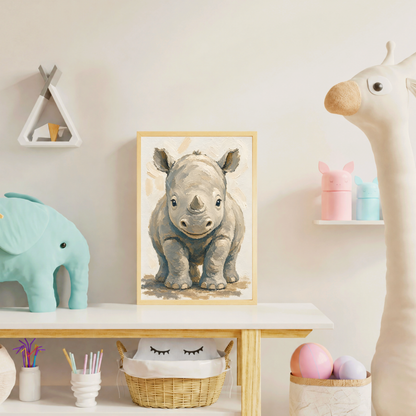 Affiche bébé rhinocéros encadrée – prête à accrocher