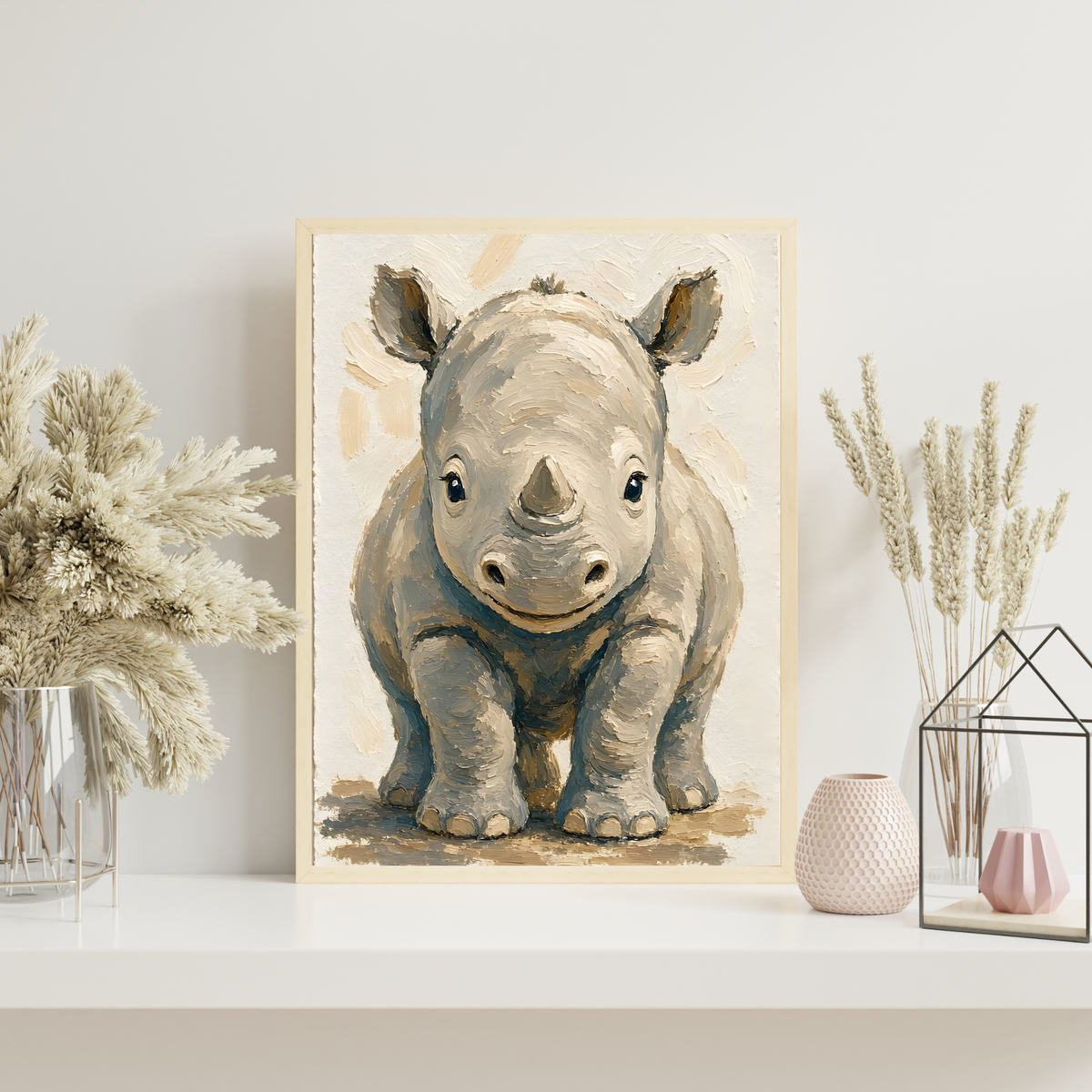Affiche bébé rhinocéros encadrée – prête à accrocher