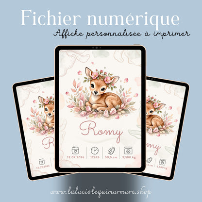 Affiche de naissance Romy personnalisée – fichier numérique