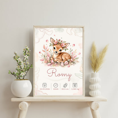 Affiche de naissance Romy personnalisée – fichier numérique