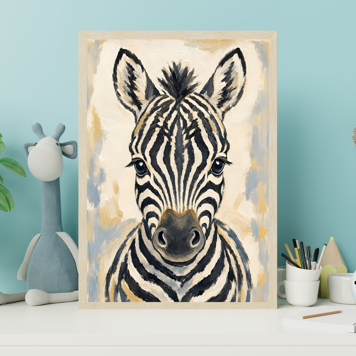 Affiche bébé zèbre encadrée – chambre d'enfant prête à accrocher
