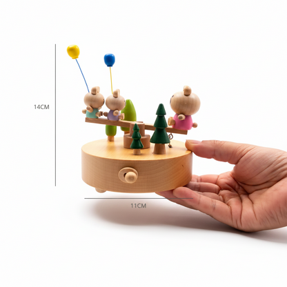 Boîte à musique en bois personnalisée - la balançoire des oursons