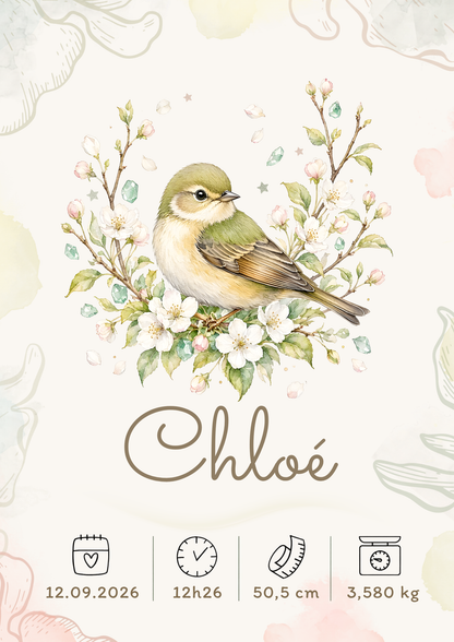Affiche de naissance Chloé personnalisée – fichier numérique