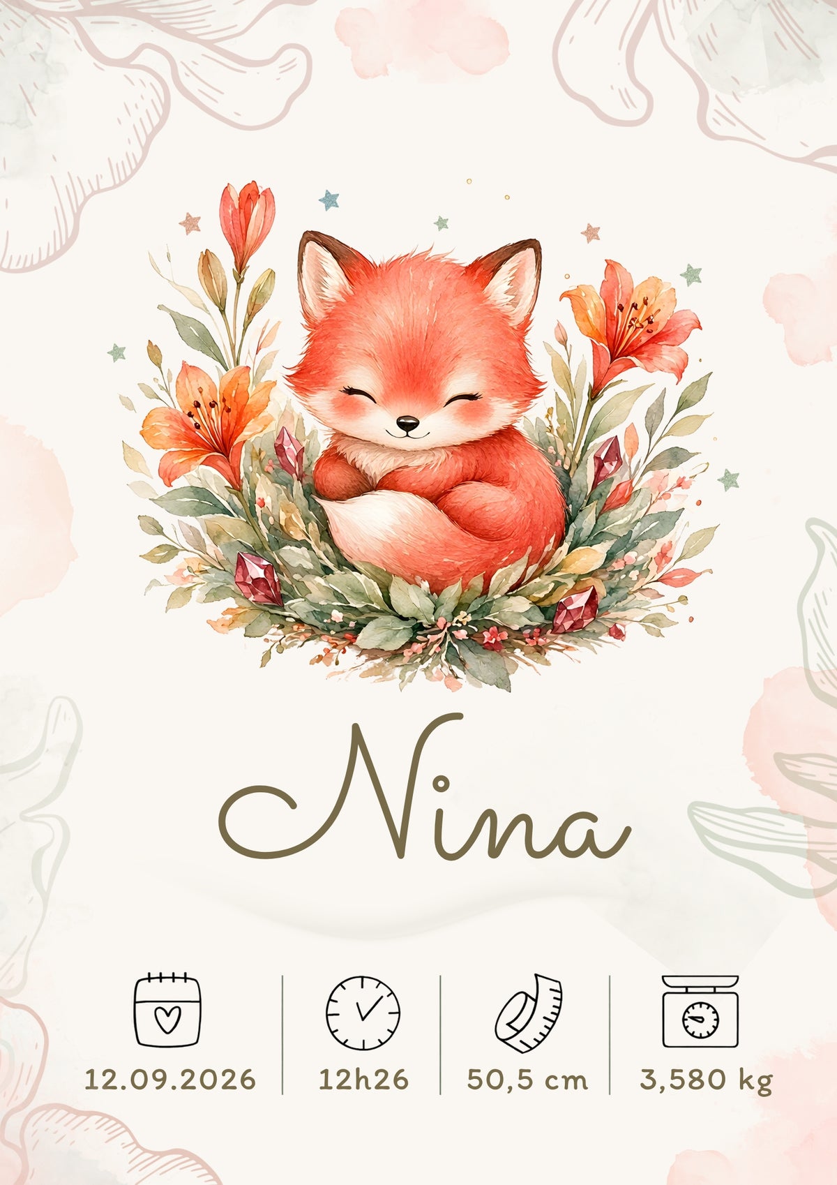 Affiche de naissance Nina personnalisée – fichier numérique