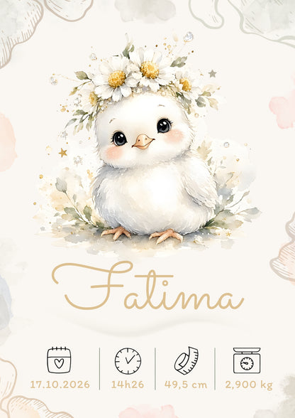 Poster de naissance Fatima personnalisé – Sans cadre