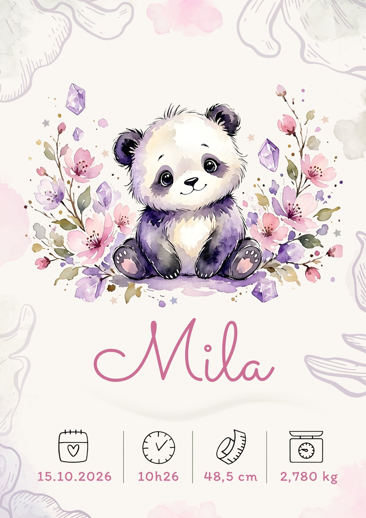 Poster de naissance Mila personnalisé – Sans cadre