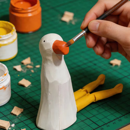 Mouette en Bois aux Pattes Articulées – Figurine Gardien d'Étagère Sculptée à la Main