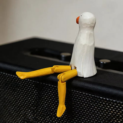 Mouette en Bois aux Pattes Articulées – Figurine Gardien d'Étagère Sculptée à la Main