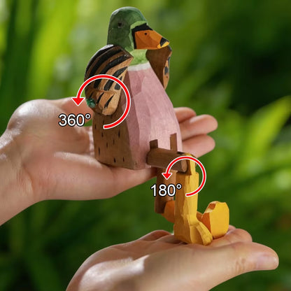 Figurine Canard Colvert Articulée en Bois – Gardien d'Étagère Sculpté à la Main
