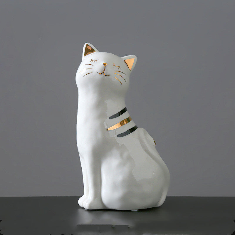 Vase chat en céramique blanc et or style minimaliste