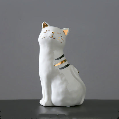 Vase chat en céramique blanc et or style minimaliste