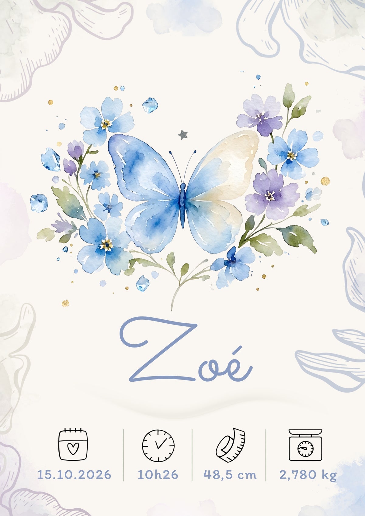 Affiche de naissance Zoé personnalisée
