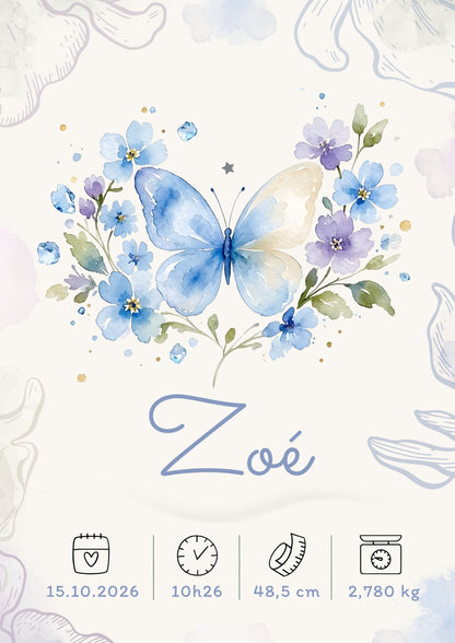 Poster de naissance Zoé personnalisé – Sans cadre