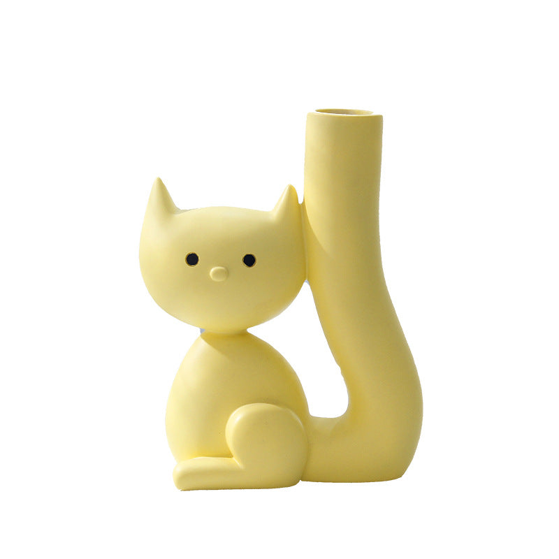 vase en forme de chat, de couleur jaune, cadeau original pour les amoureux des chats