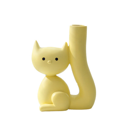 vase en forme de chat, de couleur jaune, cadeau original pour les amoureux des chats