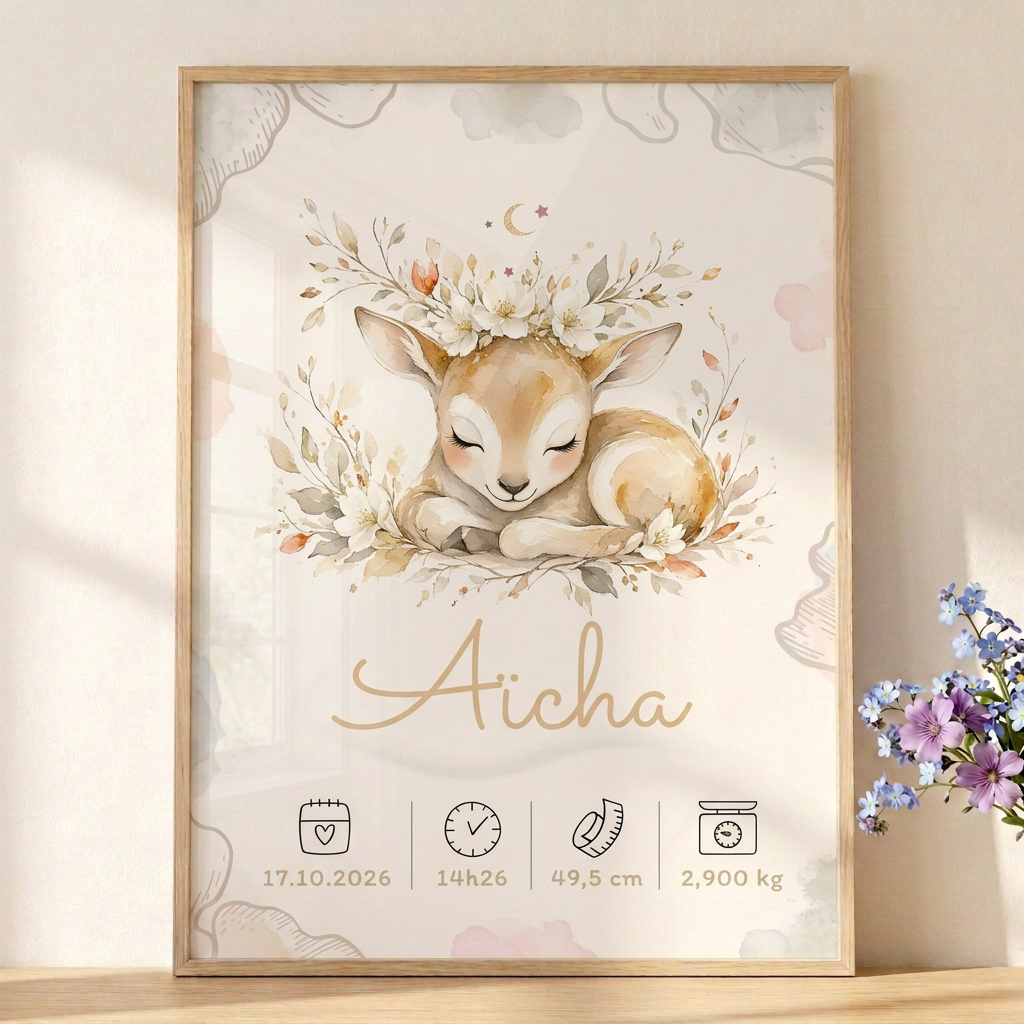 Affiche Aïcha encadrée en lumière solaire