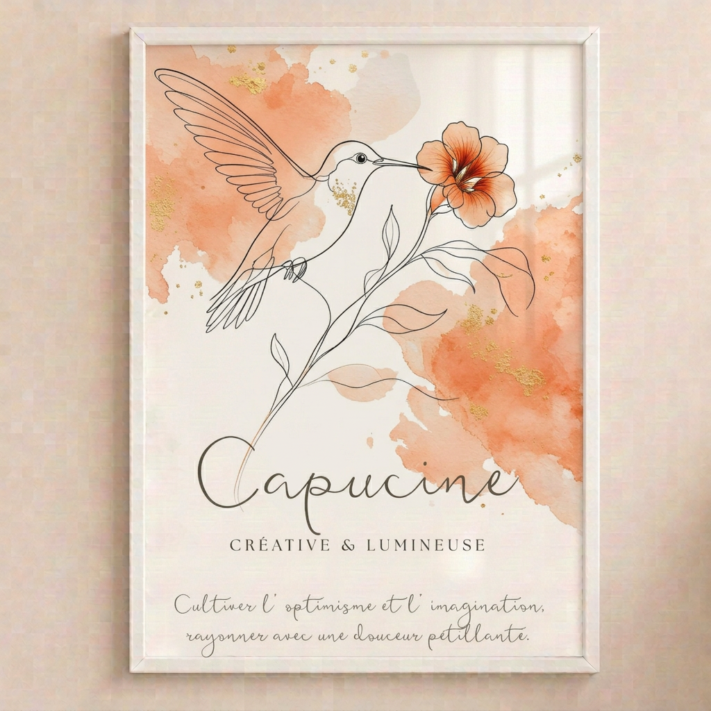Affiche Capucine dans le cadre blanc avec plexiglas